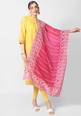 Pink And Off White Ethnic Motifs Embroidered Dupatta With Chikankari Details