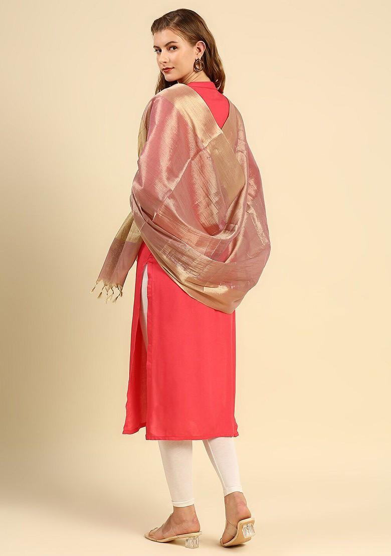 Pink And Gold Toned Dupatta With Zari