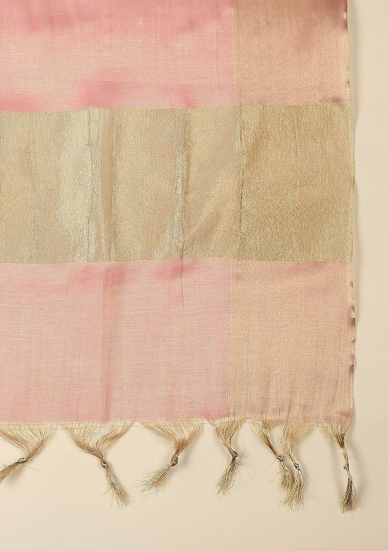 Pink And Gold Toned Dupatta With Zari