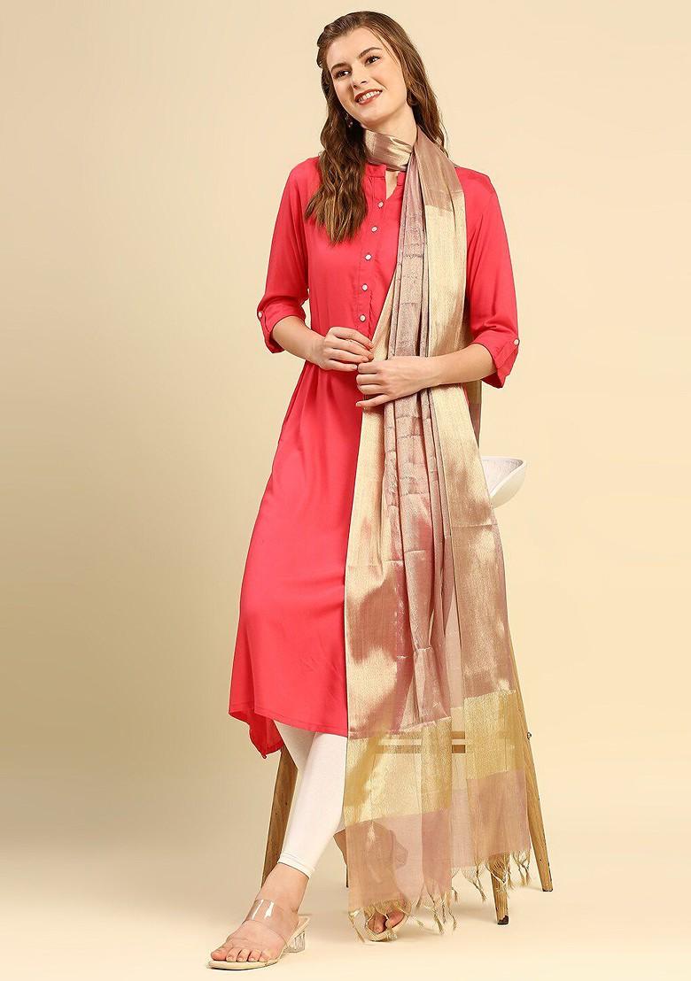 Pink And Gold Toned Dupatta With Zari