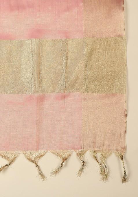 Pink And Gold Toned Dupatta With Zari