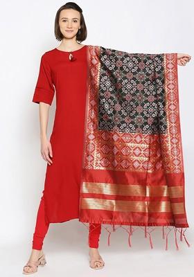 Black And Red Ethnic Motifs Banarasi Woven Design Dupatta