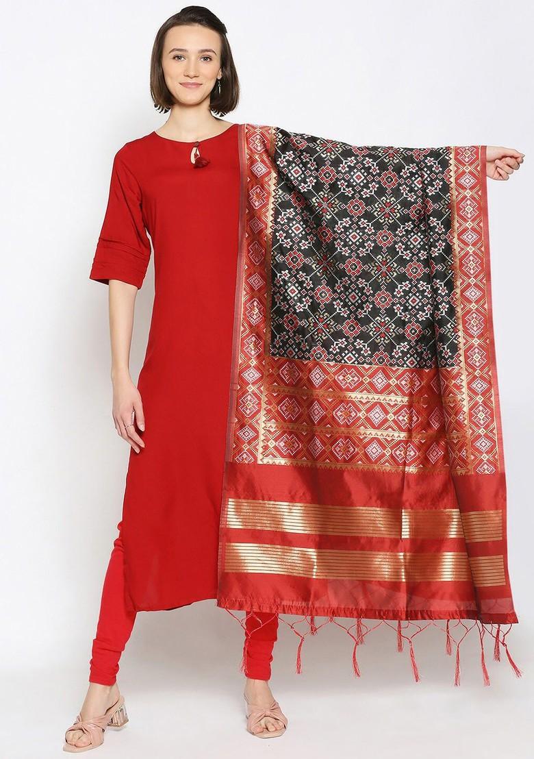 Black And Red Ethnic Motifs Banarasi Woven Design Dupatta