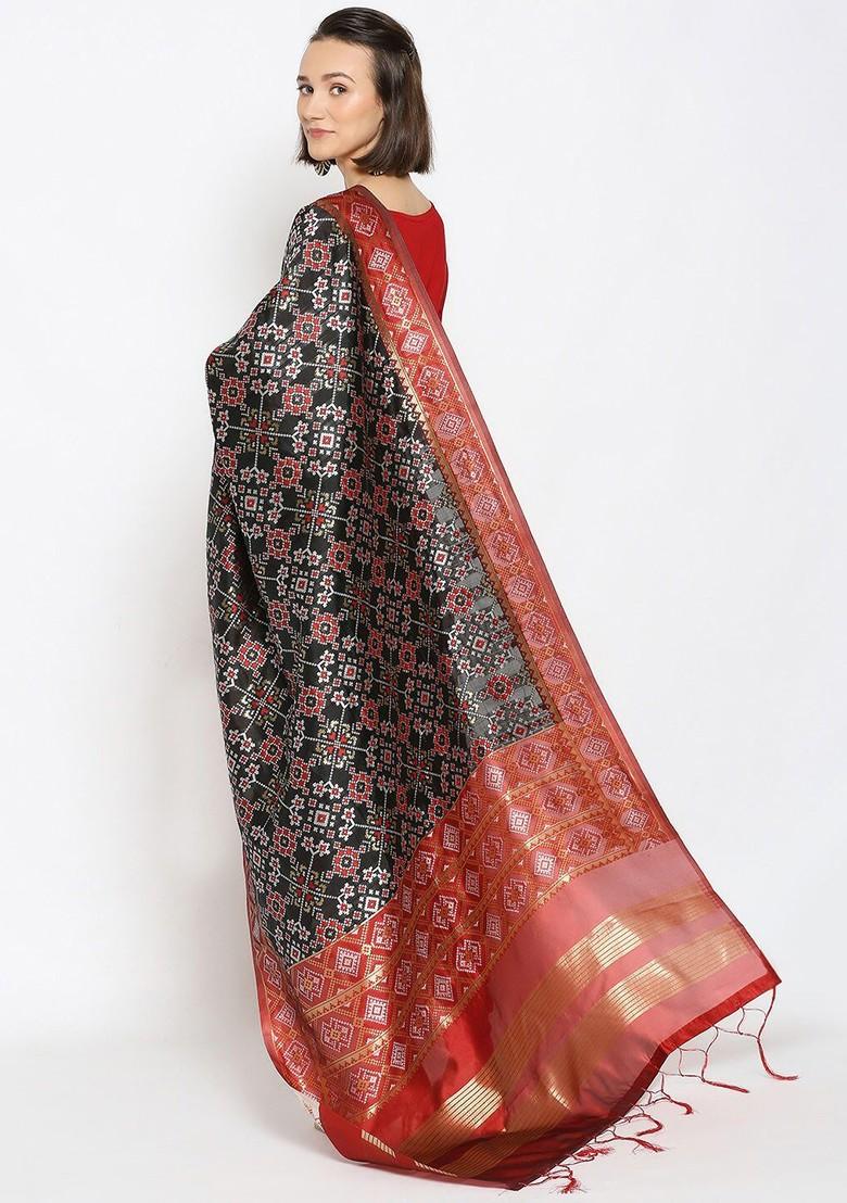 Black And Red Ethnic Motifs Banarasi Woven Design Dupatta