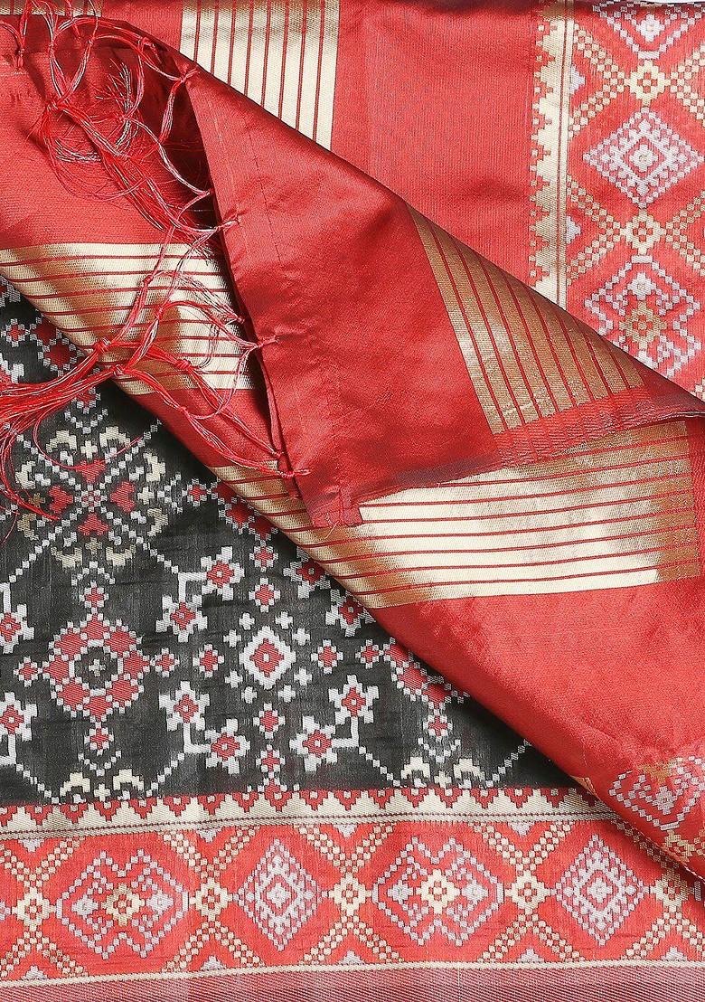Black And Red Ethnic Motifs Banarasi Woven Design Dupatta