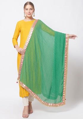 Green And Red Printed Leheriya Dupatta