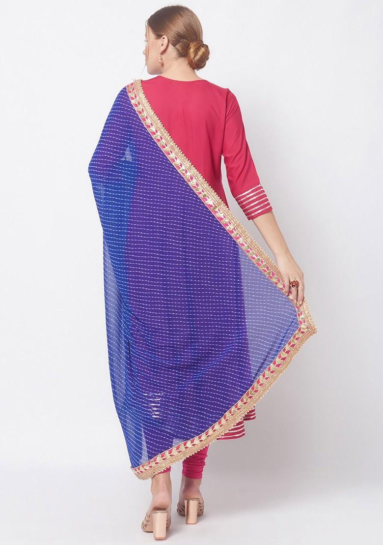 Blue And Pink Printed Bandhani Dupatta With Gotta Patti