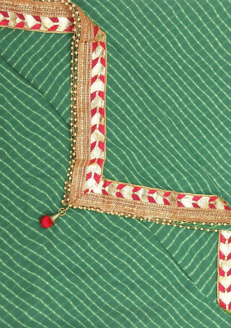 Green And Pink Printed Bandhani Dupatta With Gotta Patti