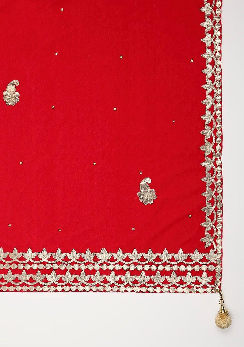 Embroidered Velvet Dupatta With Gotta Patti