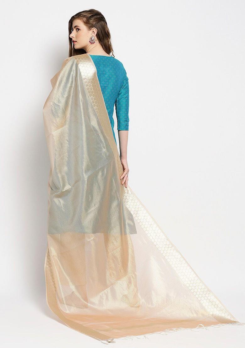 Rose And Gold Toned Woven Design Dupatta With Zari