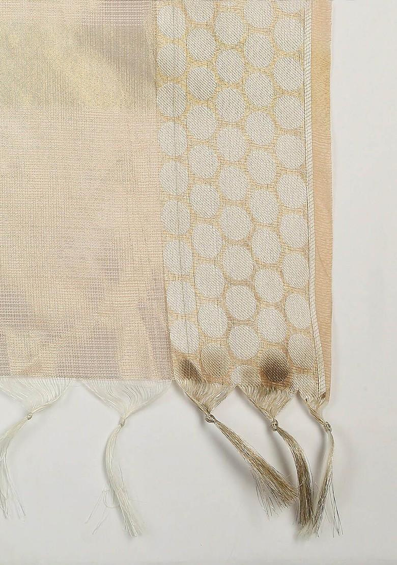 Rose And Gold Toned Woven Design Dupatta With Zari