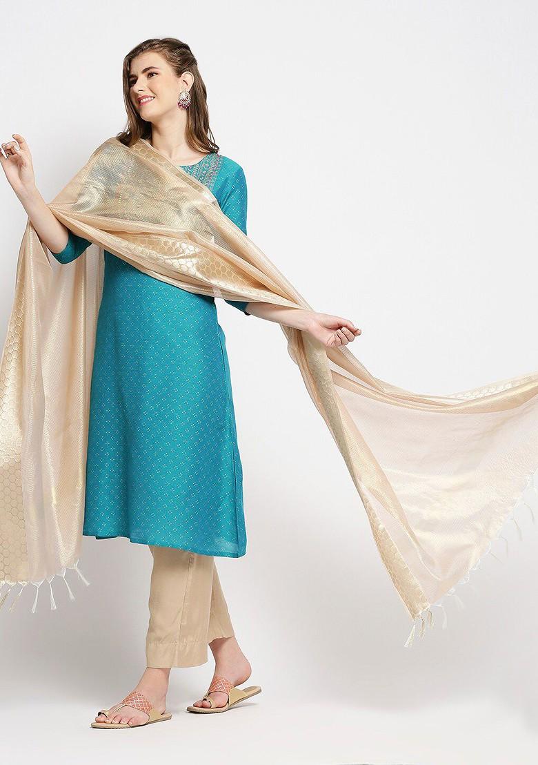 Rose And Gold Toned Woven Design Dupatta With Zari