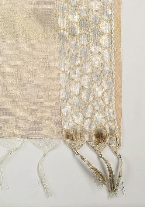 Rose And Gold Toned Woven Design Dupatta With Zari