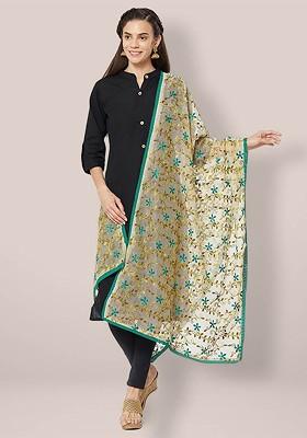 Embroidered Cotton Silk Dupatta With Thread Work