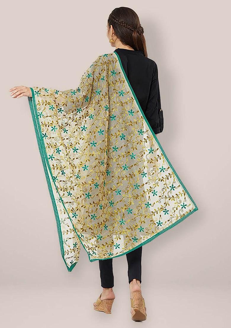 Embroidered Cotton Silk Dupatta With Thread Work
