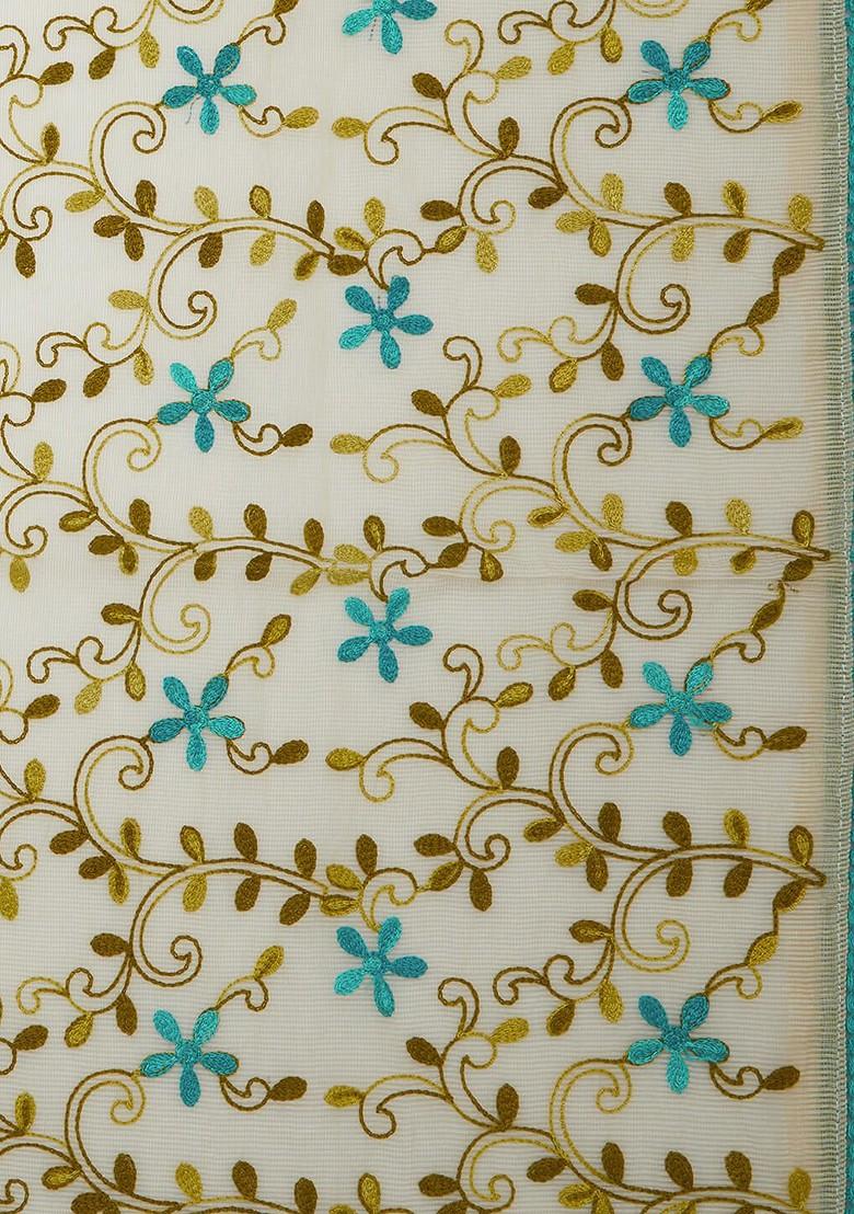 Embroidered Cotton Silk Dupatta With Thread Work