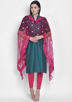 Pink And Gold Toned Embroidered Dupatta