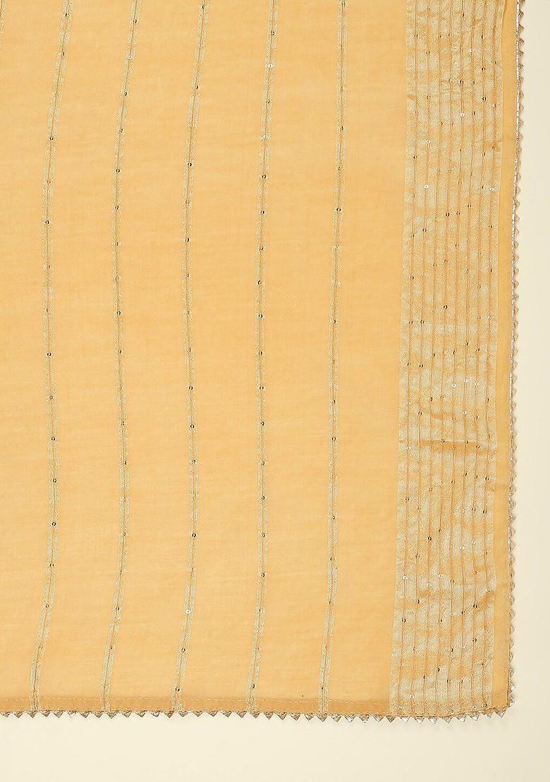 Gold Toned Striped Dupatta With Sequinned