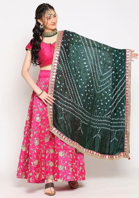 Women Bandhini Printed Dupatta With Gotta Patti Border