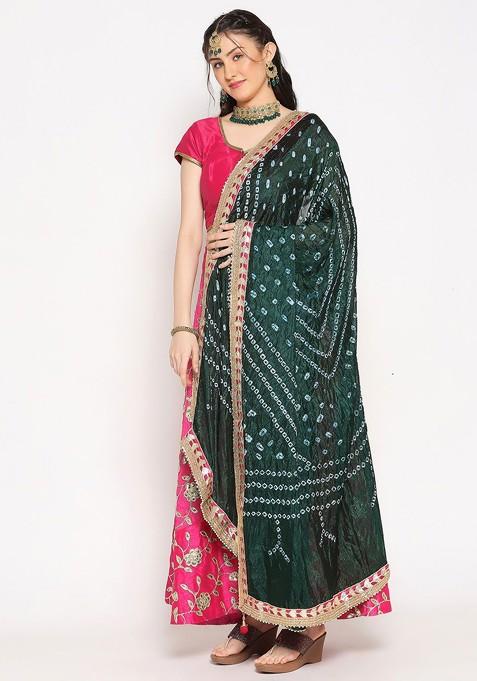 Women Bandhini Printed Dupatta With Gotta Patti Border