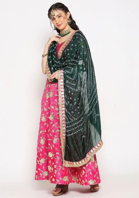 Women Bandhini Printed Dupatta With Gotta Patti Border