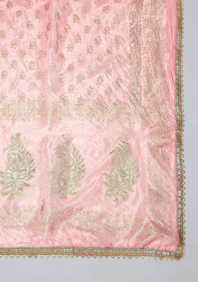 Peach Coloured And Gold Toned Ethnic Motifs Printed Printed Dupatta - Indya