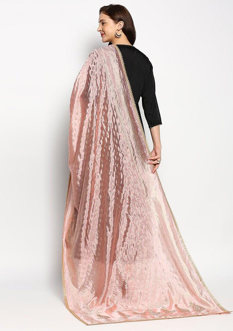 Peach Coloured And Gold Toned Ethnic Motifs Printed Printed Dupatta