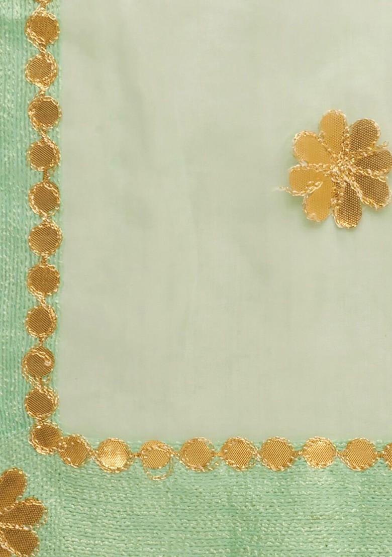 Sea Green And Gold Toned Embroidered Organza Dupatta