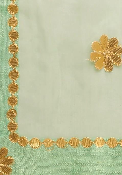 Sea Green And Gold Toned Embroidered Organza Dupatta