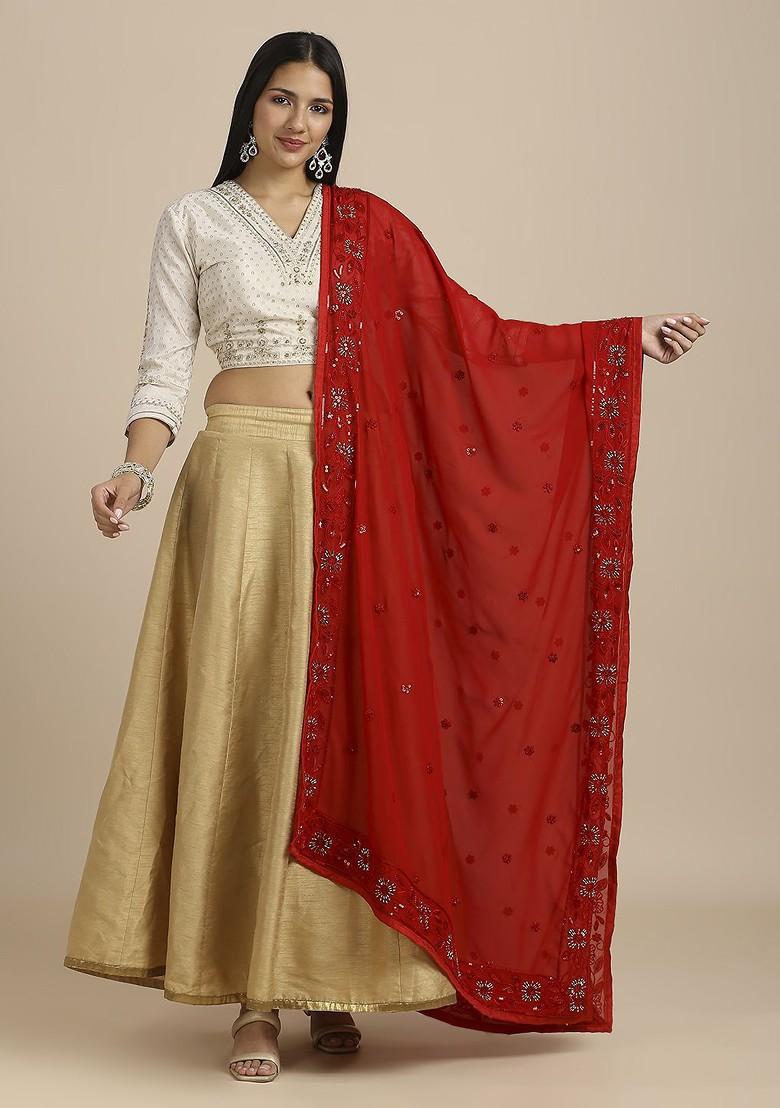 Embroidered Dupatta With Beads And Stones