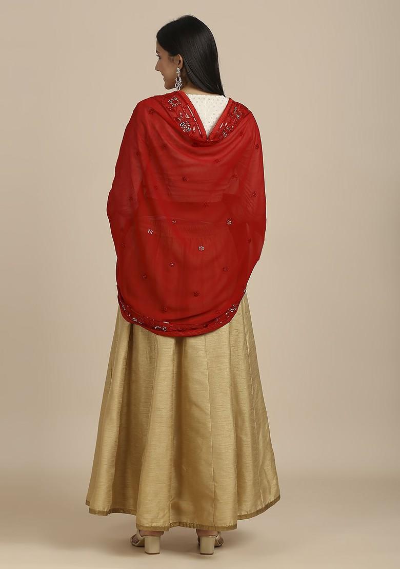 Embroidered Dupatta With Beads And Stones