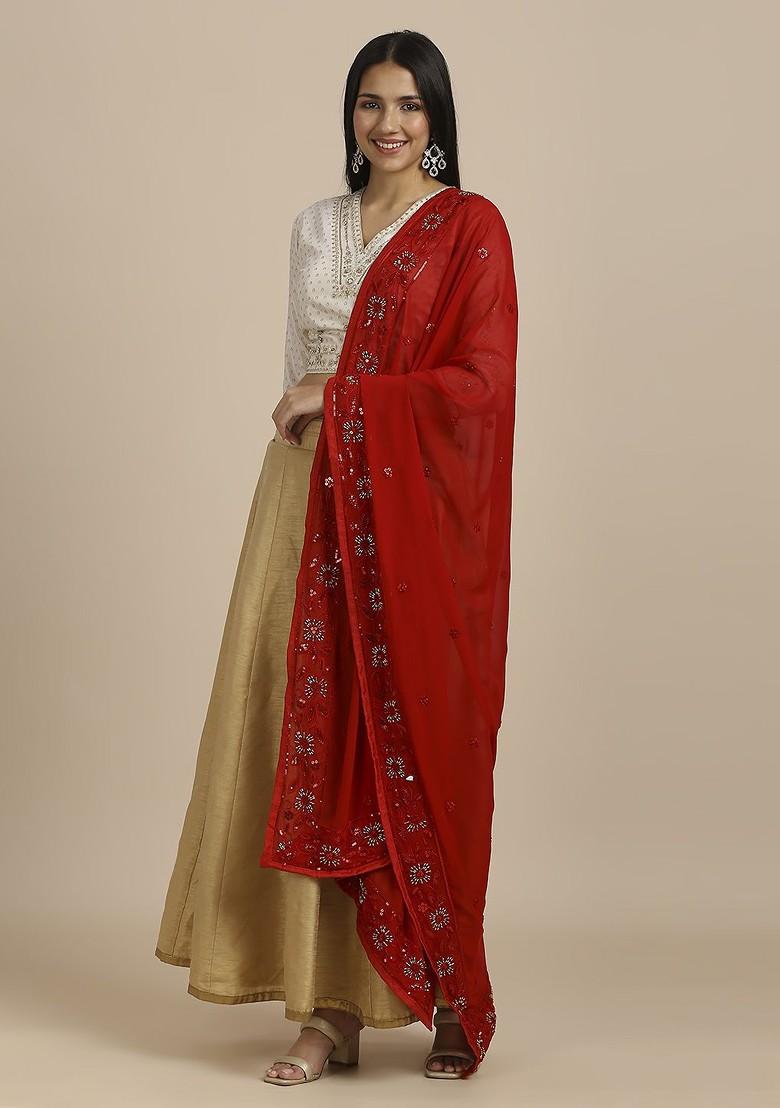 Embroidered Dupatta With Beads And Stones