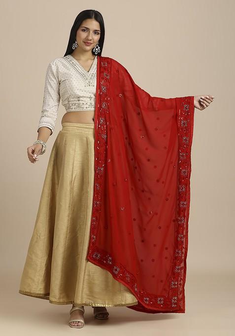 Embroidered Dupatta With Beads And Stones