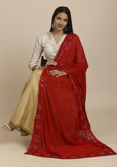 Embroidered Dupatta With Beads And Stones