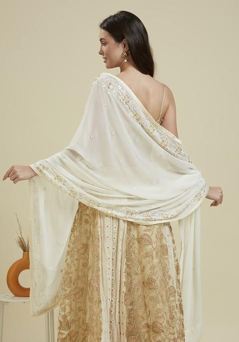 Embroidered Dupatta With Beads And Stones