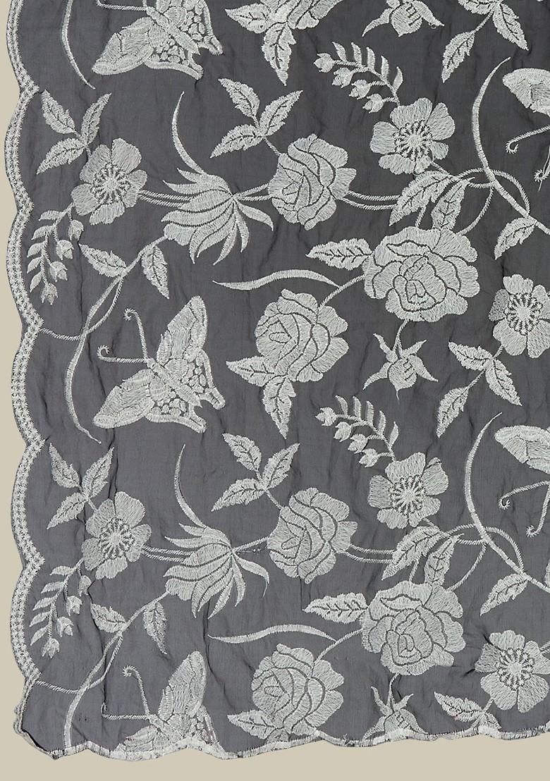 Butterfly And Floral Embroidered Thread Work Organza Dupatta