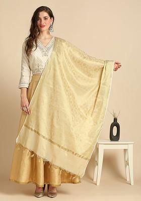 Floral Woven Design Zari Chanderi Silk Dupatta
