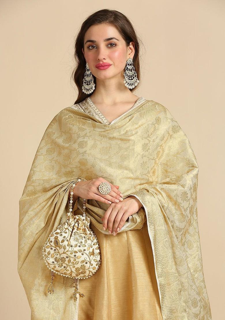 Floral Woven Design Zari Chanderi Silk Dupatta