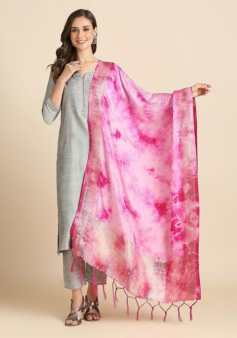 Dyed Shibori Printed Banarasi Silk Dupatta