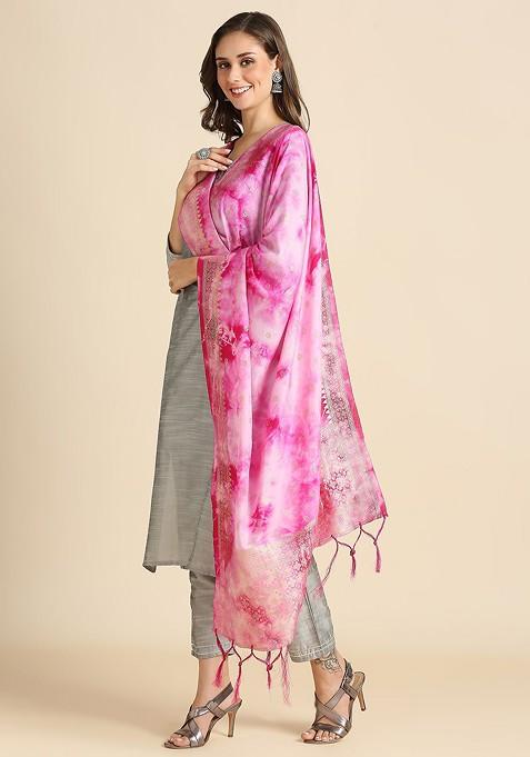 Dyed Shibori Printed Banarasi Silk Dupatta
