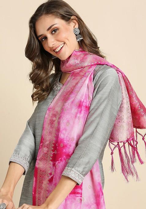 Dyed Shibori Printed Banarasi Silk Dupatta