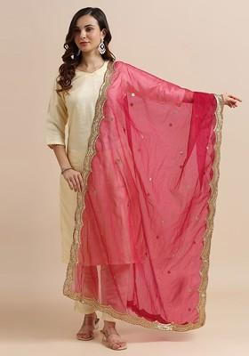 Ethnic Motifs Embroidered Sequinned Organza Dupatta