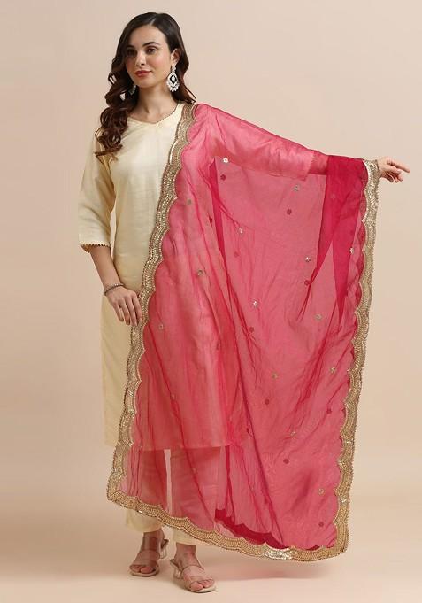 Ethnic Motifs Embroidered Sequinned Organza Dupatta