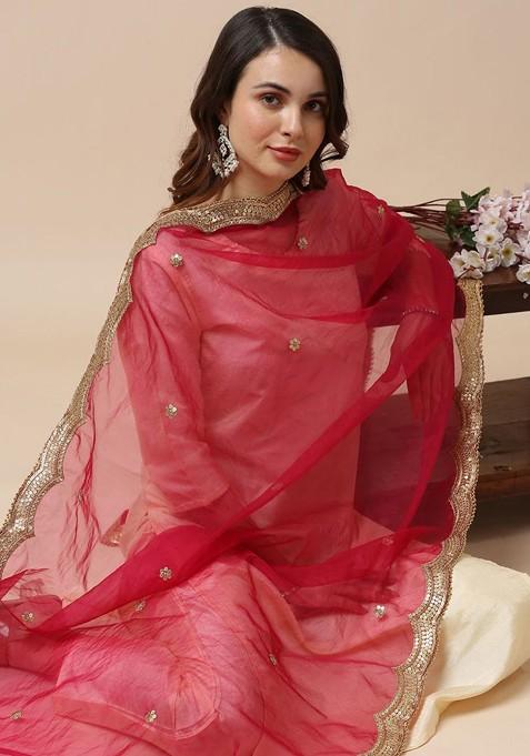 Ethnic Motifs Embroidered Sequinned Organza Dupatta
