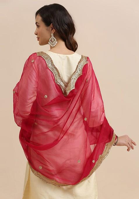 Ethnic Motifs Embroidered Sequinned Organza Dupatta