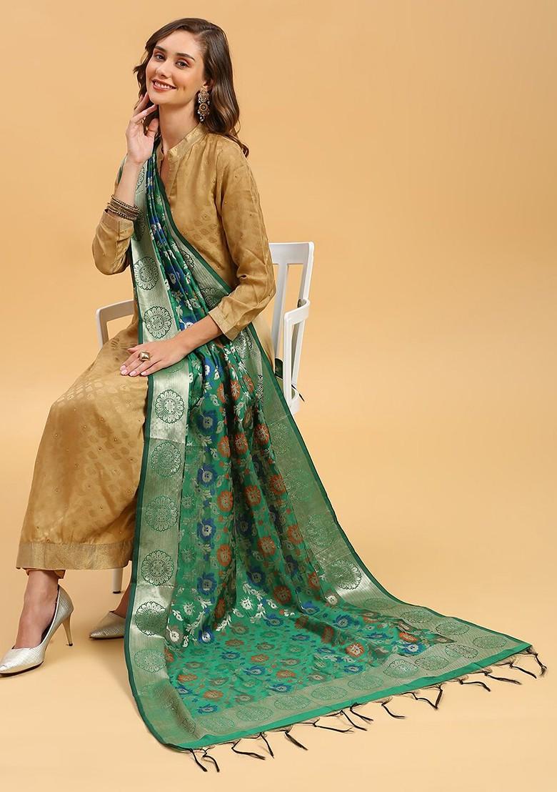 Floral Woven Design Silk Dupatta