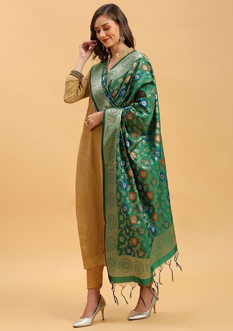 Floral Woven Design Silk Dupatta