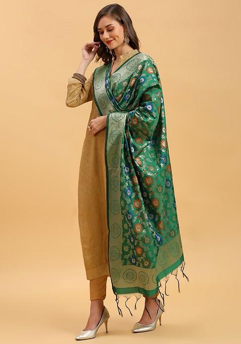 Floral Woven Design Silk Dupatta