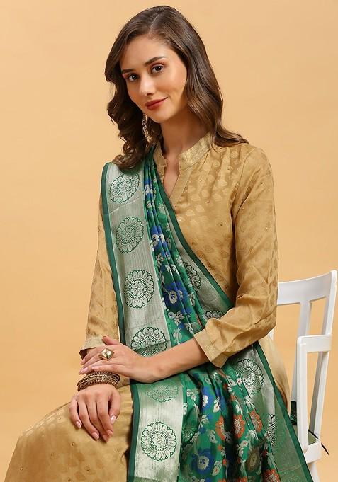 Floral Woven Design Silk Dupatta