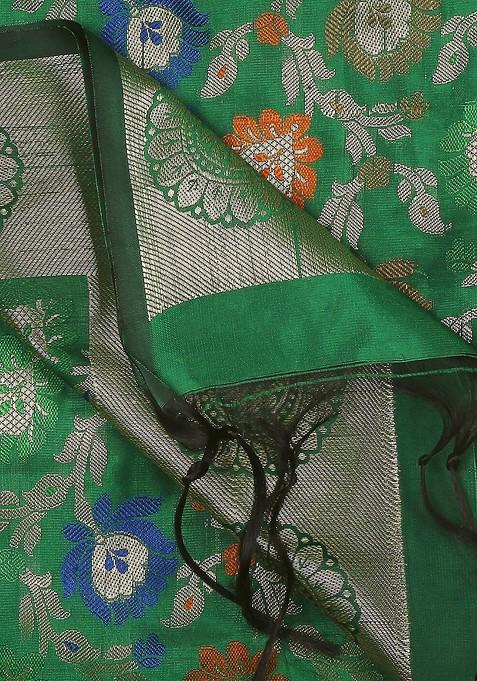 Floral Woven Design Silk Dupatta